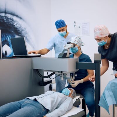 female patient getting cataract surgery